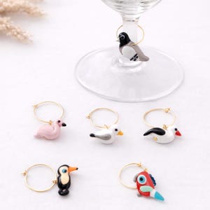 Bird decor Wine glass charm, Wine Rings, cocktail glass party favor, xmas table, lampwork seagull, stork, toucan, flamingo, pigeon, parrot