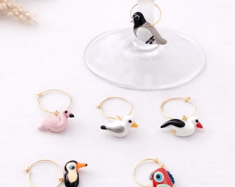 Bird decor Wine glass charm, Wine Rings, cocktail glass party favor, xmas table, lampwork seagull, stork, toucan, flamingo, pigeon, parrot