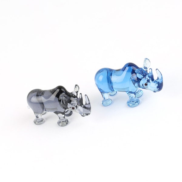 Lampwork glass miniature Rhino figurine, small glass animals, rhinoceros decor, cute micro animal, tiny wild animal figure, mini desk decor