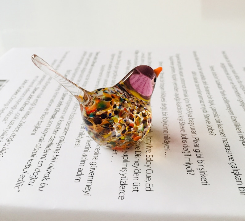 Miniature murano glass birds, tiny sparrow, colorful birds, little bird sculpture, bird collection, decorative cute birds, office desk decor image 10