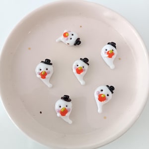 Murano Glass ghost with hat bead, spooky boo ghost charm, festival jewelry charm, DIY earring charm, pumpkin charm, Fall Halloween Beads