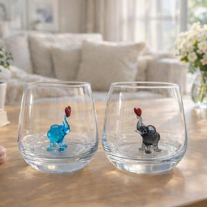Elephant with heart drinking glass, animal glass cup, elephant love decor, Adorable elephant glass mug, glassware, elephant birthday party