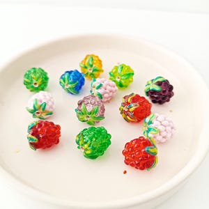Murano Glass Raspberry spacer bead, colorful Fruit Charms, Lampwork drilled Food Bead, DIY eaarring Bead Supply, bulk, jewelry making