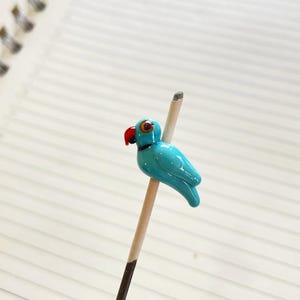 Blue Indian Ringneck Parrot glass bead, Lampwork murano spacer bird Bead, tropical colorful bird earring charm, DIY parrot pendant jewelry,