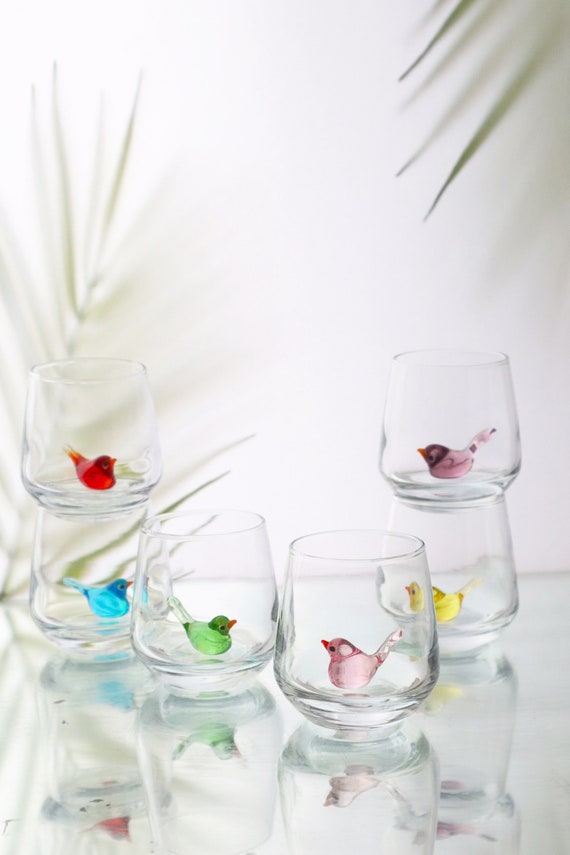 Cute Birds Shot Glass Set, Small Glass Cup, Cocktail Party Favor Cup,  Barware, Glassware, Wedding Shot Glass, Tiny Sparrow Bird Shot Glass, 