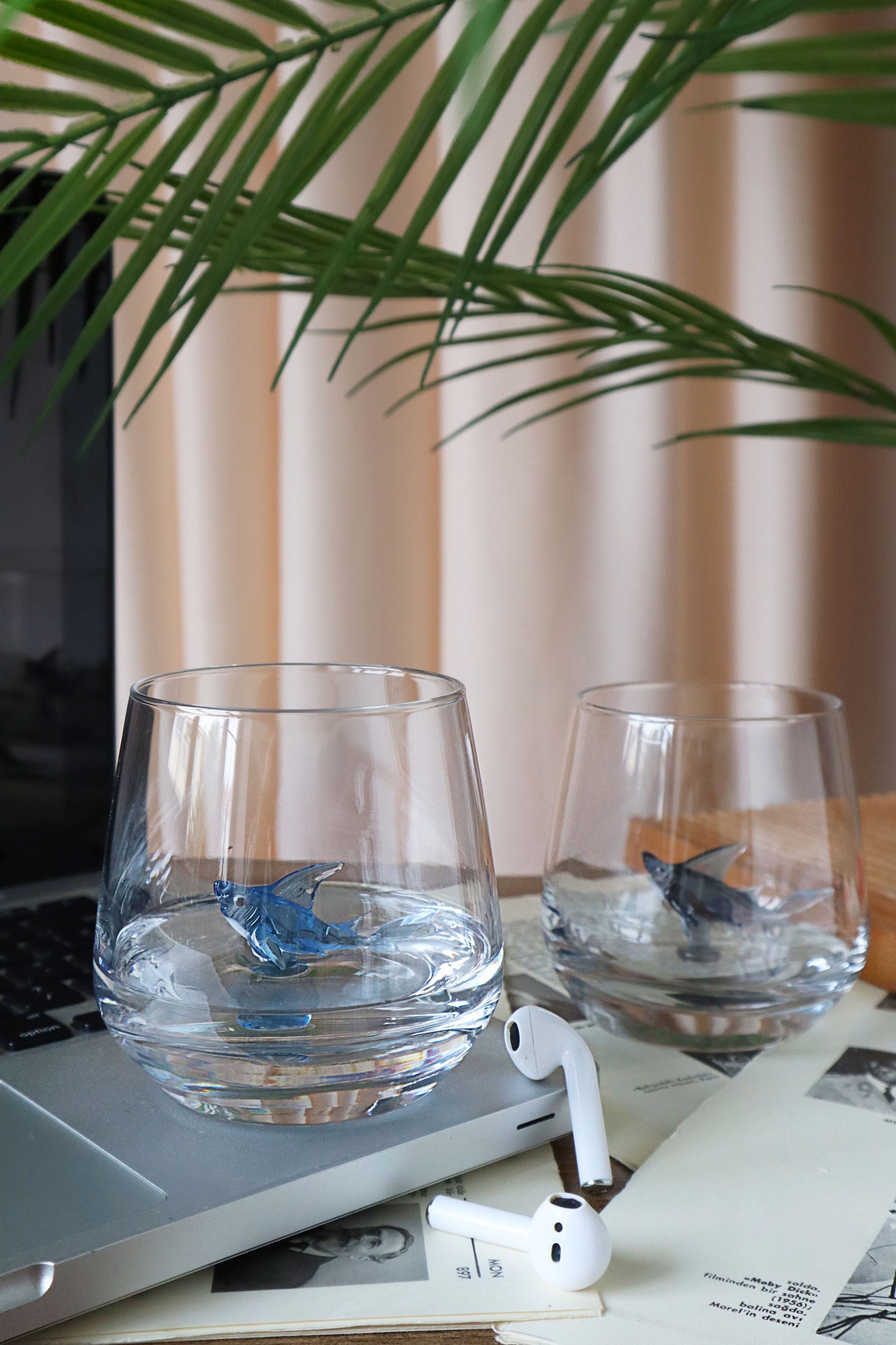 Shark Drink Glasses, beach glass mug, water cup, ocean animal mug, jaws, glassware, drinkware, funny whiskey glasses, surf, best friend gift