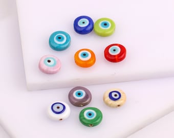 Murano Glass Evil Eye spacer Bead, Lampwork Nazar Boncuk earring charm, Protection bracelet DIY Jewelry, Turkish Evil eye good luck charms,