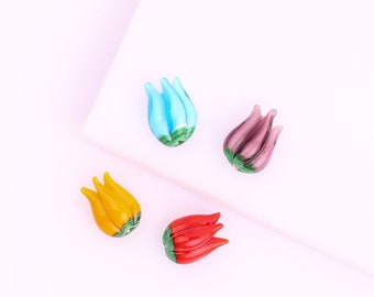 Perlina distanziatrice tulipano in vetro di Murano, perlina di fiori di Murano, perlina naturale di vetro, collana di braccialetti fai da te che realizza forniture, perlina con foro piccolo per gioielli