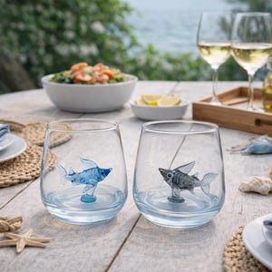 Hajdryckesglas, strandglasmugg, vattenkopp, mugg med havsdjur, käkar, glas, dricksglas, roliga whiskyglas, surfing, present till bästa vän