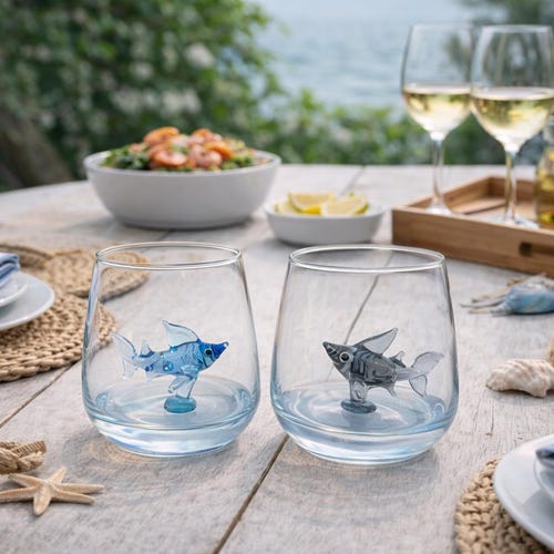 Shark Drink Glasses, beach glass mug, water cup, ocean animal mug, jaws, glassware, drinkware, funny whiskey glasses, surf, best friend gift