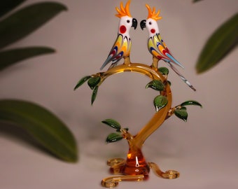 Perroquet d'art en verre, ornement d'oiseau soufflé à la main, oiseaux en verre de murano, décor de perroquet, oiseau de collection, cadeau de décoration d'intérieur, sculpture d'oiseau en verre, Noël