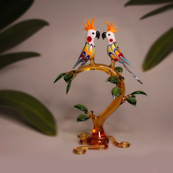 Perroquet d'art en verre, ornement d'oiseau soufflé à la main, oiseaux en verre de murano, décor de perroquet, oiseau de collection, cadeau de décor à la maison, sculpture d'oiseau en verre, Noël