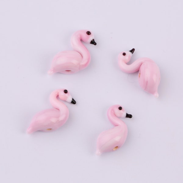 Murano Glass Pink Flamingo Beads, Lampwork spacer Bead, Bird Bead, flamingo charms, flamingo necklace, DIY bracelet supplies, drilled bead