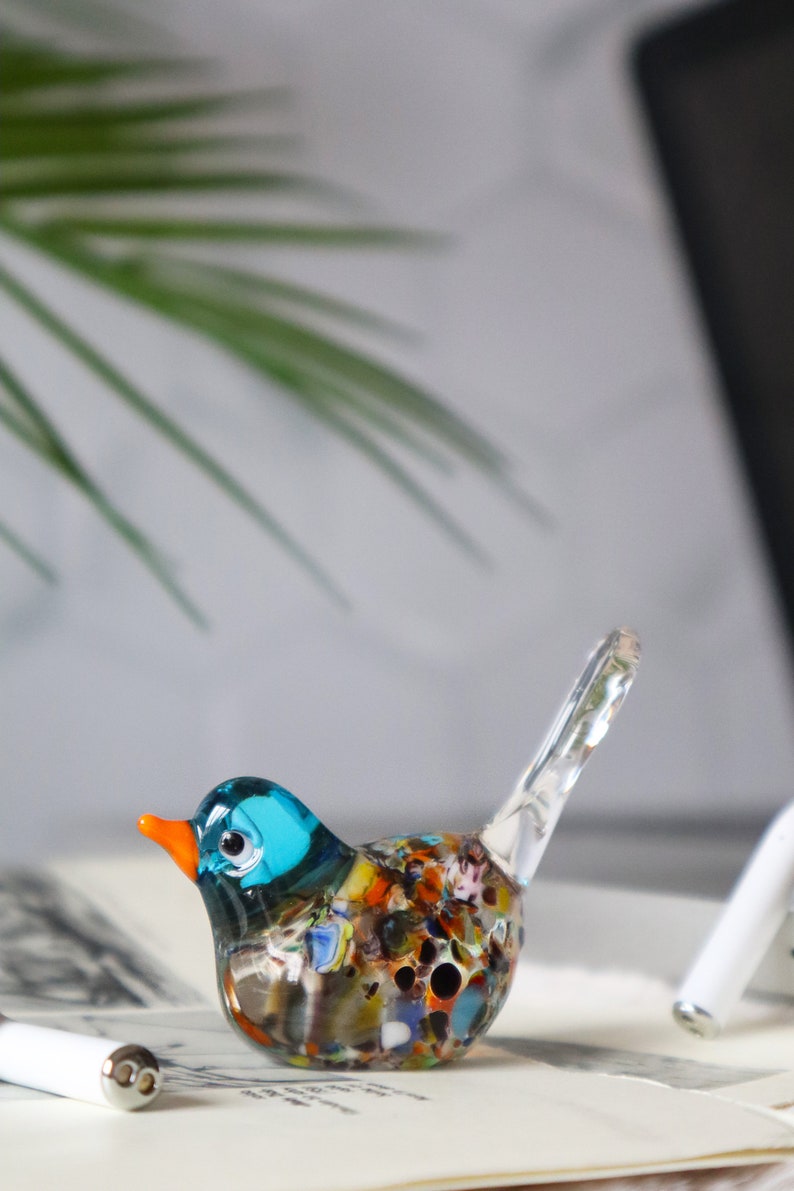 Miniature murano glass birds, tiny sparrow, colorful birds, little bird sculpture, bird collection, decorative cute birds, office desk decor image 6