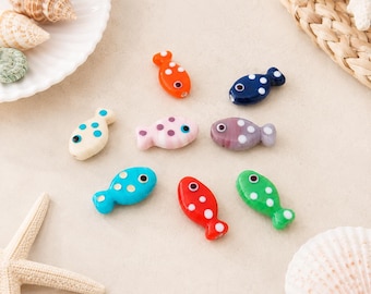 Murano Glass Fish Beads, Lampwork Ocean Charm, Colorful Fish Spacer Bead, Sea Life Jewelry Supply, DIY Bracelet Necklace Charm