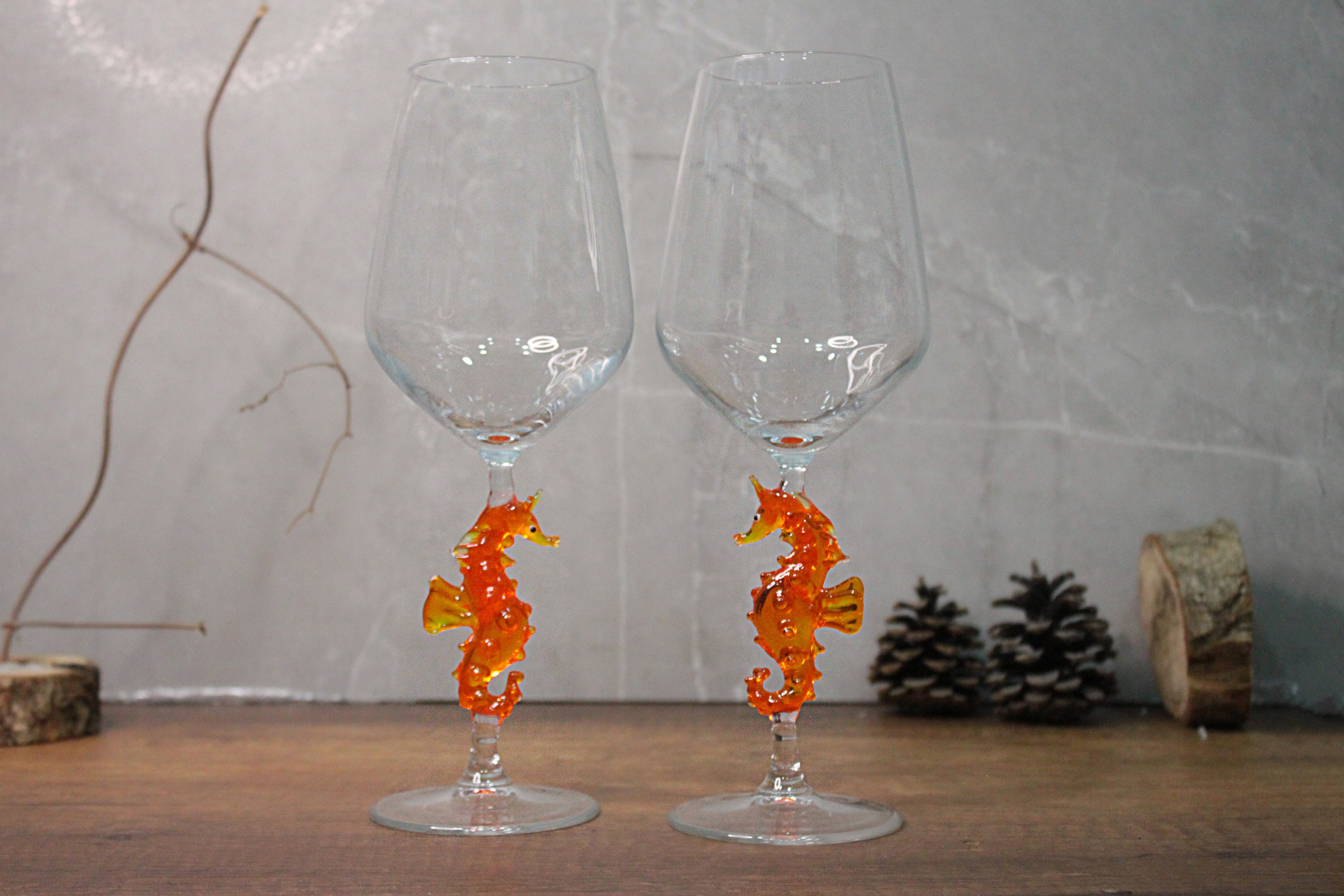 Art Glass Seahorse Wine Glasses Red & White Wine Glass Etsy
