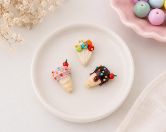 Murano Glass Ice Cream Bead, Lampwork Dessert Bead, Sweet Treat Charm, Ice Cream Cone Glass Bead, Food Jewelry Supply, DIY Bracelet Earring