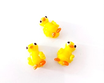 Murano Glass Duck spacer Bead, Lampwork Yellow Chick drilled charm , DIY bracelet making supplies , farm bead, duck jewelry, hand blown bead