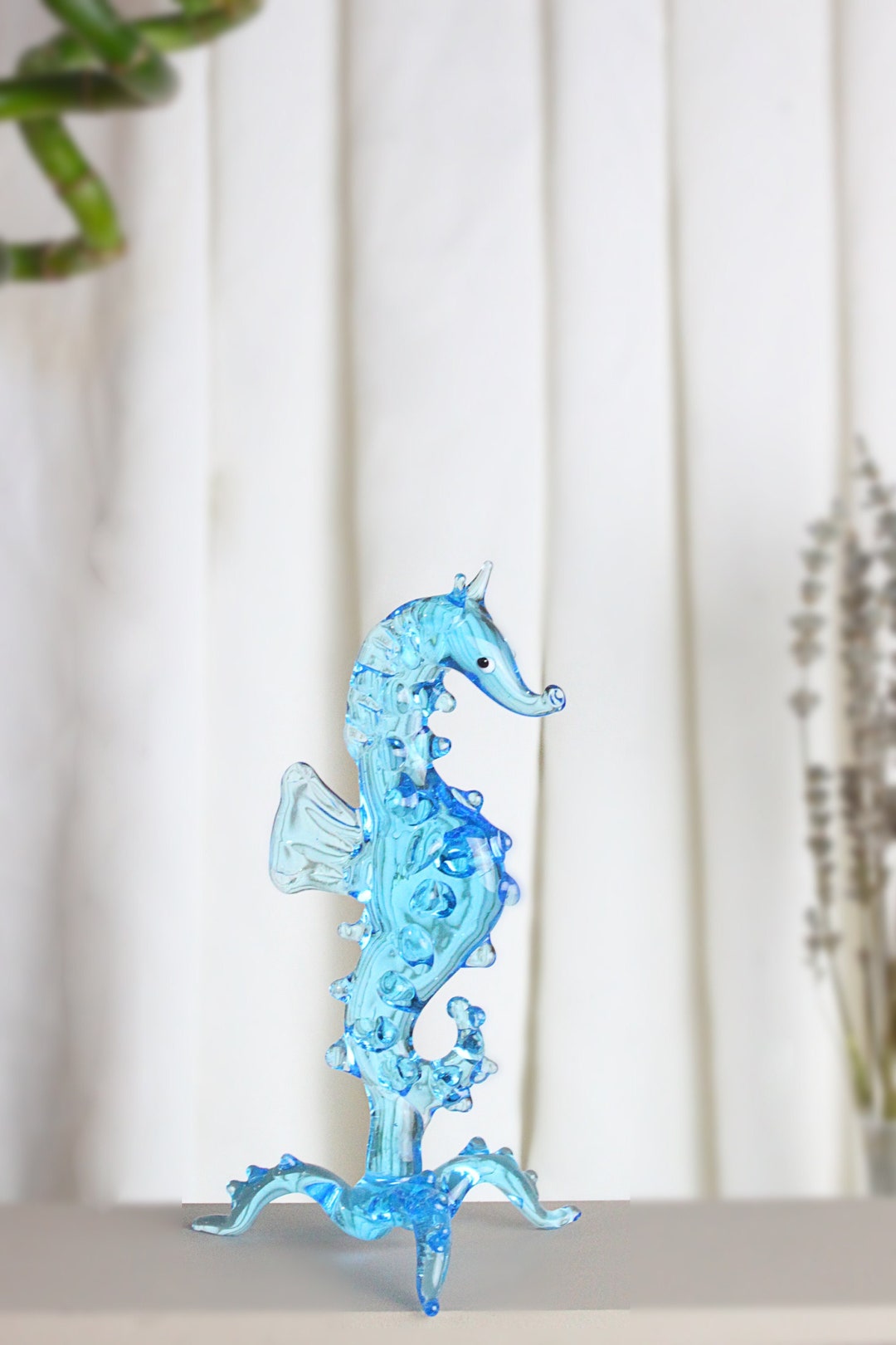 Lampwork Glass Seahorse Sculpture, Murano Glass Sea Animals, Sea Horse