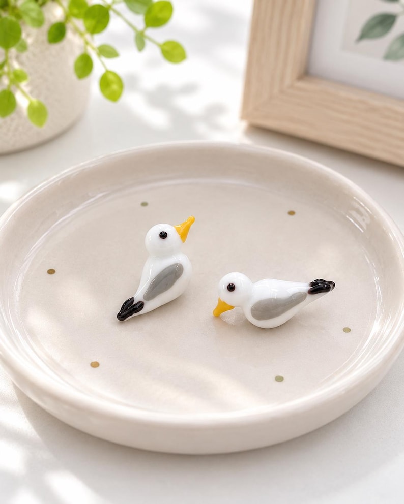Cuenta de vidrio con forma de gaviota, cuenta de pájaro de vidrio soplado de Murano, cuenta costera oceánica, lindo dije playero, suministros para joyería hecha a mano, cuenta central de pájaro de playa
