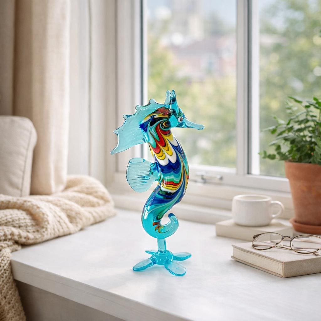 アートガラスタツノオトシゴ、吹きガラスの動物、手作りの