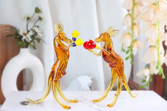 Kangaroo Glass Sculpture, Blown Glass Animal, Boxing Kangaroo Art