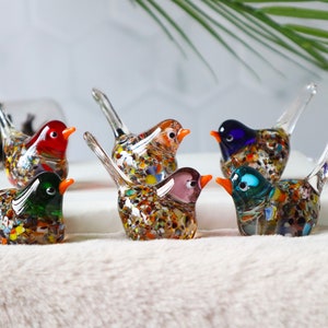 Miniature murano glass birds, tiny sparrow, colorful birds, little bird sculpture, bird collection, decorative cute birds, office desk decor
