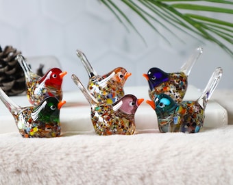 Miniature murano glass birds, tiny sparrow, colorful birds, little bird sculpture, bird collection, decorative cute birds, office desk decor