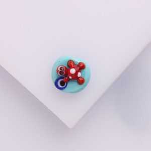 Murano Glass Sea Turtle Spacer Bead, Lampwork Red Blue Turtle Bead, DIY evil eye Bead, tortoise charms, animal earring, turtle jewelry kid