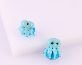 Lampwork Octopus Bead, Murano Glass Sea Animal Charm, Coastal Jewelry Making Bead, Handmade Ocean Spacer, nautical jewelry bead