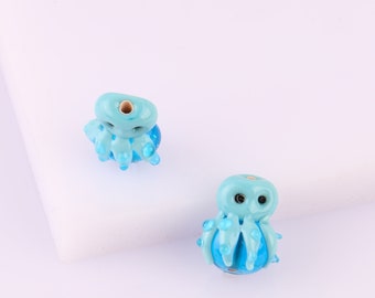 Murano Glass Octopus spacer Bead, Lampwork bracelet supplies, Sea Animal charm ,DIY jewelry making bead, Animal Glass Bead, drilled Charm,