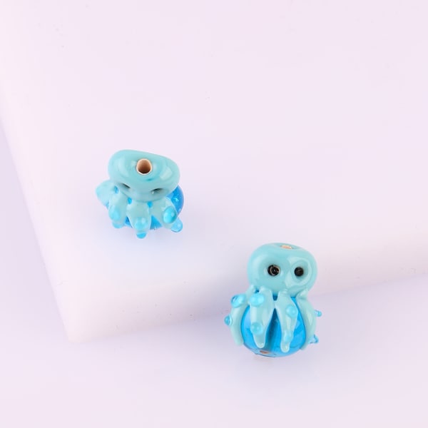 Murano Glass Octopus spacer Bead, Lampwork bracelet supplies, Sea Animal charm ,DIY jewelry making bead, Animal Glass Bead, drilled Charm,