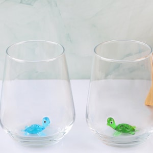 Stemless glass inside sea turtle, ocean glass mug, hidden animal in cup, beach wine glass, nautical glassware, Tortoise Gift, sea life decor