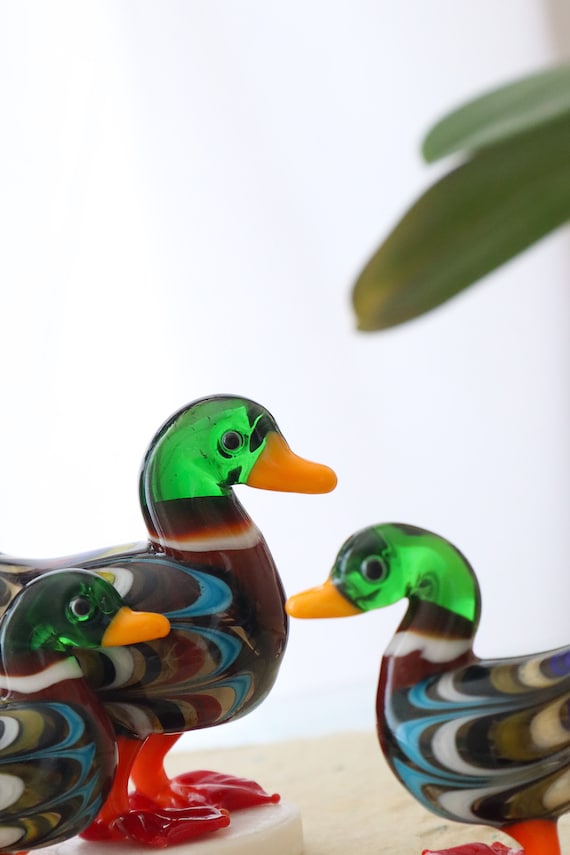 Mallard Duck Glass Sculpture, Lampwork Bird, Murano Glass