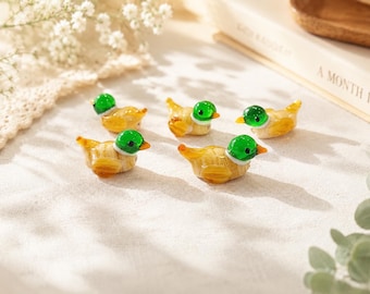 Cuenta de vidrio de pato ánade real, dije de pájaro de vidrio soplado a mano de Murano, cuenta de animal de pato de cabeza verde, suministros de joyería de vida silvestre, lindo separador de naturaleza