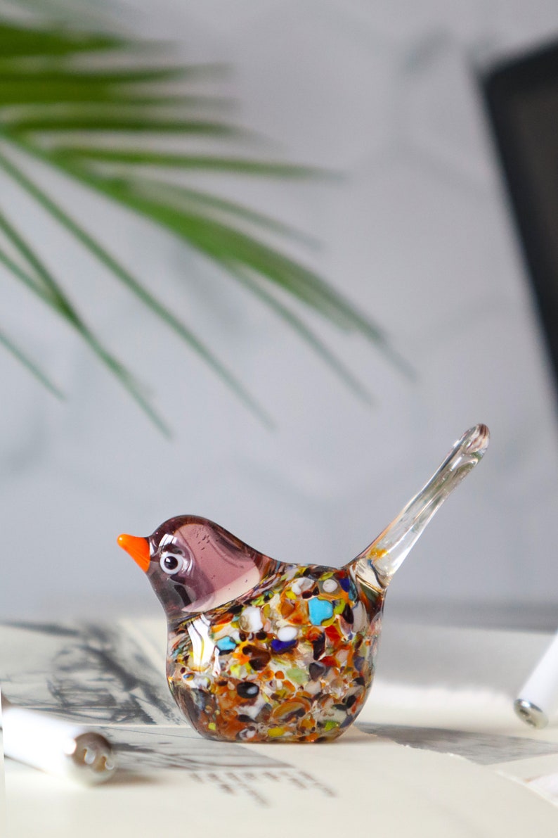 Miniature murano glass birds, tiny sparrow, colorful birds, little bird sculpture, bird collection, decorative cute birds, office desk decor image 3