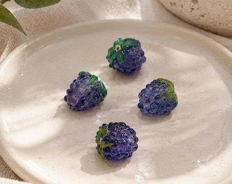 Blackberry Glass Bead, Handmade Lampwork Fruit Bead, Murano Berry Charm, Artisan Jewelry Supply, DIY Bracelet Bead, Purple Fruit Glass Bead