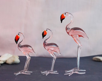 Art Glass Flamingo, Glass birds, flamingo decor, handmade glass, flamingo ornaments, pink flamingo, tiny glass sculpture, mini bird figurine