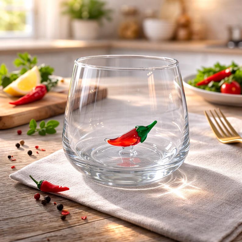 Red Chilli Pepper Drink Glass, Hot Pepper Glass Mug, Handmade Chili ...