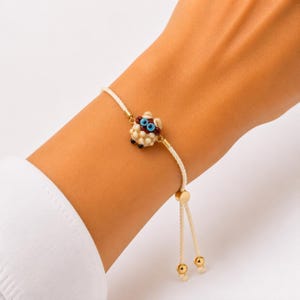 Kralenarmband schapen, armband lamsglas, Murano lampwork schapenkralen kralensieraden, verstelbare koordarmband, schattig cadeau boerderijdieren