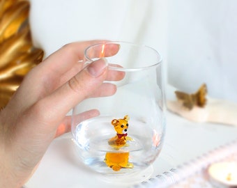 Cute bear with bowtie handmade glass cup, handmade glassware, bear glass, water cups, drink glass ,animal cup, bear mug, glass mug, tumbler