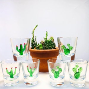 Birthday shot glasses, glassware, 3d cactus, tequila, desert cactus ,bridal, mexican glass, barware set, mini shot, cocktail party, wedding
