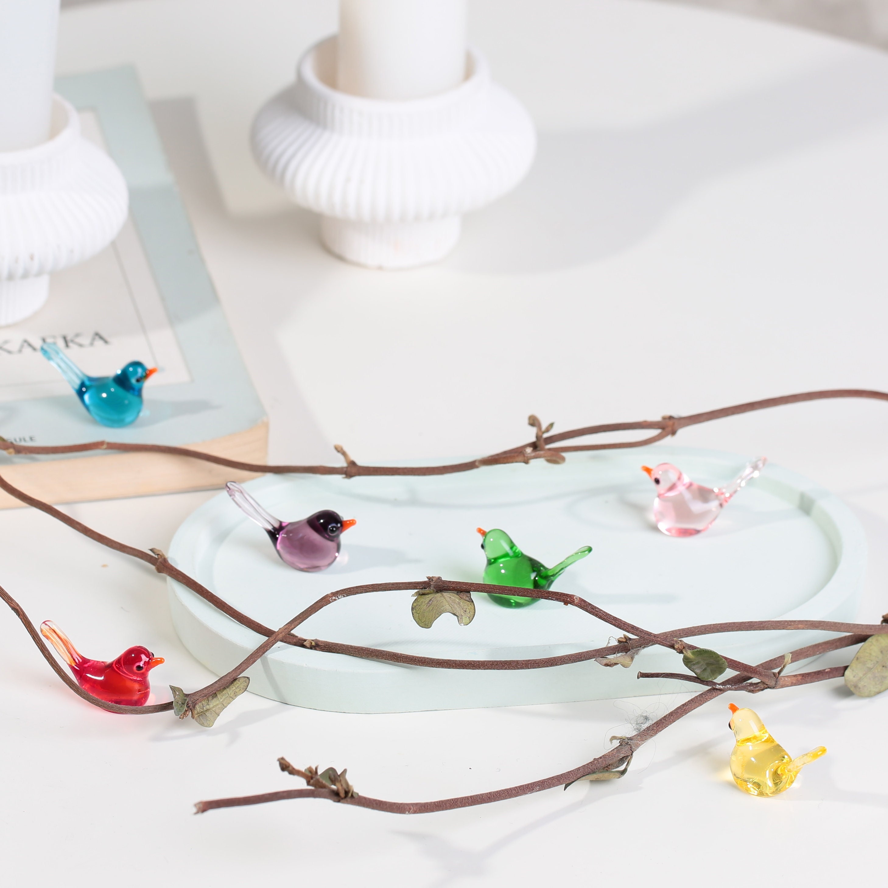 Miniature Murano Glass Bird Set, Lampwork Cute Bird, Little Bird