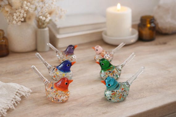 Miniature Murano Glass Birds, Tiny Sparrow, Colorful Birds, Little