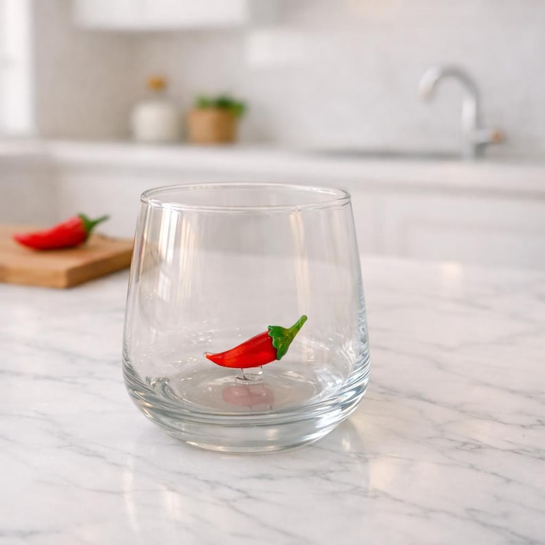 Red Chilli Pepper Drink Glass, Hot Pepper Glass Mug, Handmade Chili ...