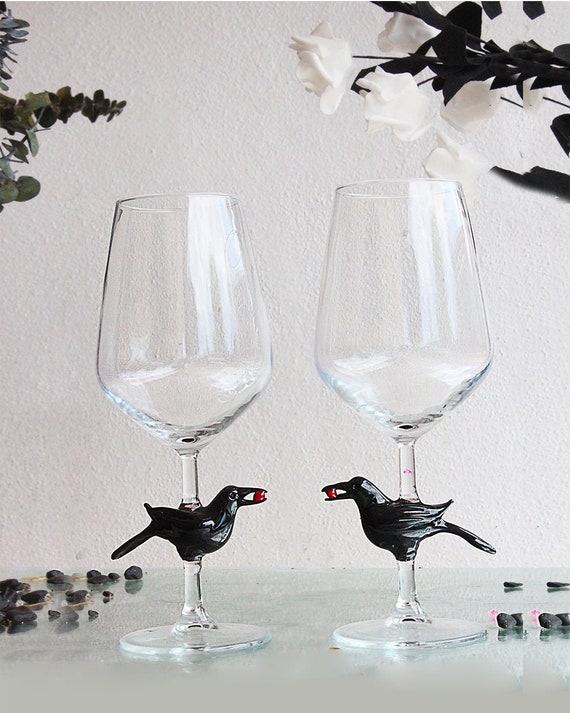 Black Raven Wine Glasses, Red Wine Glass, Cocktail Glass, Barware Set, Glass  Bird, Wedding Glasses, Anniversary Gift, Bridal Shower Gift 