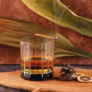 Crystal Cut Whiskey Glass, Vintage Style Items, Gold Rimmed Scotch Glass, Handcrafted tumbler, Cocktail Glass, Groomsmen Gift, Whiskey Lover