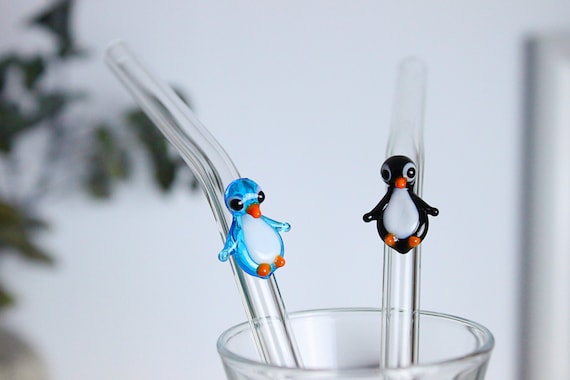 Handmade Glass Straw With Cute Penguin Drinking Straw -  Finland