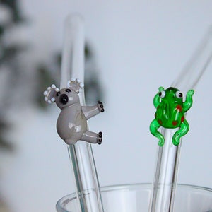 Blown Glass straw, bubble tea straw, reusable, glass koala, frog, cocktail party straw, wedding party gift, smoothie, eco friendly gift,