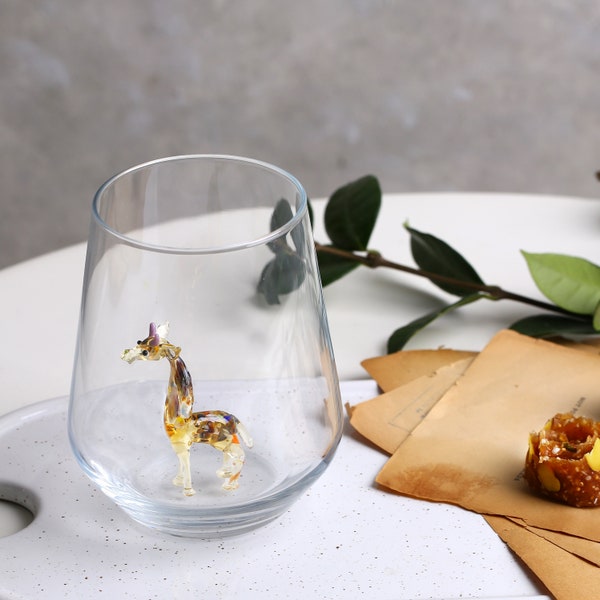 Giraffe Glasschale, handgemachtes Tiertrinkglas, niedliches Safari Geschenk, Stemless Weinglas, einzigartiges Glas, Wasserglas